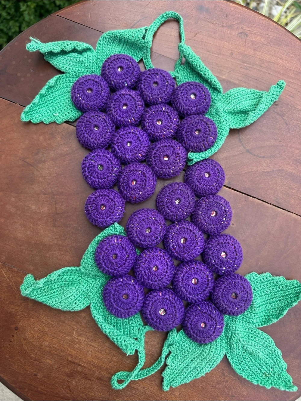 Handmade Crochet Grape Cluster trivets in Purple and Green